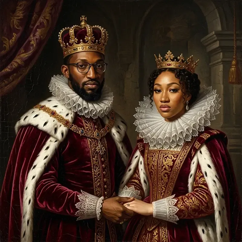 Guest transformed into a baroque oil painting using AI photo booth software