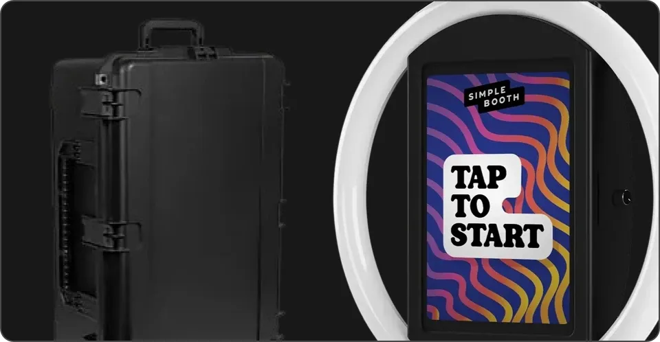 Simple Booth HALO photo booth kit with ring light and iPad mount in a travel case