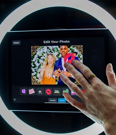 Guests using rental photo booth