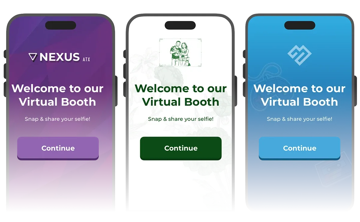 Branded Simple Booth Virtual Booth microsite displayed on a mobile screen