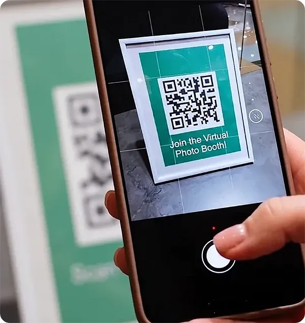 Guest participating in a Simple Booth virtual photo booth from home via a link or QR code