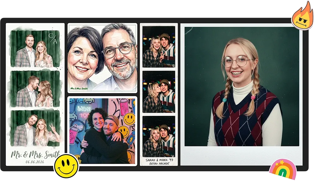 Simple Booth layout designer showing photo, GIF, and video capture options