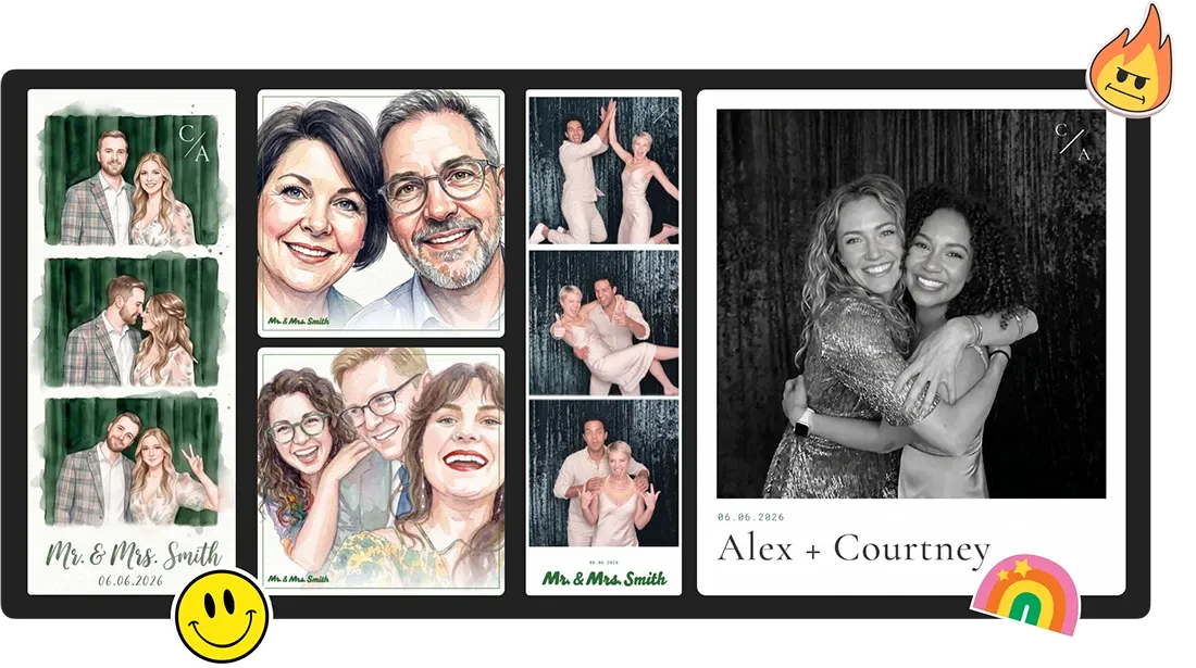Simple Booth layout designer showing photo, GIF, and video capture options