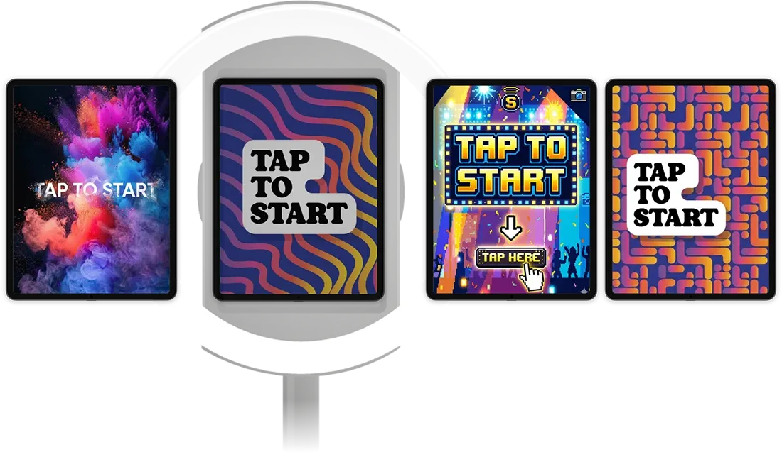 Custom branded video start screen on a Simple Booth HALO photo booth