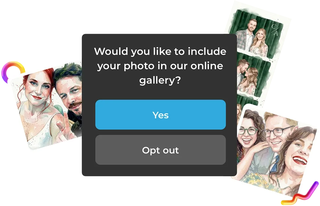Guest choosing a private or public photo gallery setting in Simple Booth