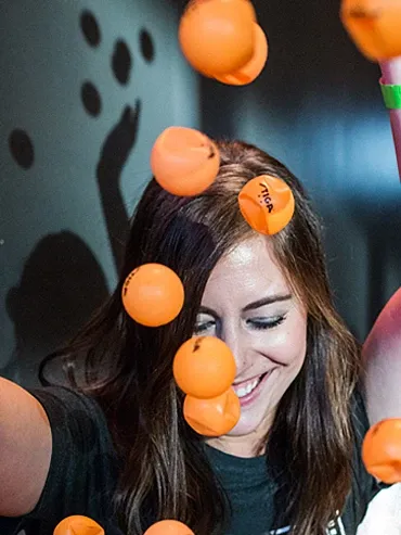 Fans posing for a photo booth